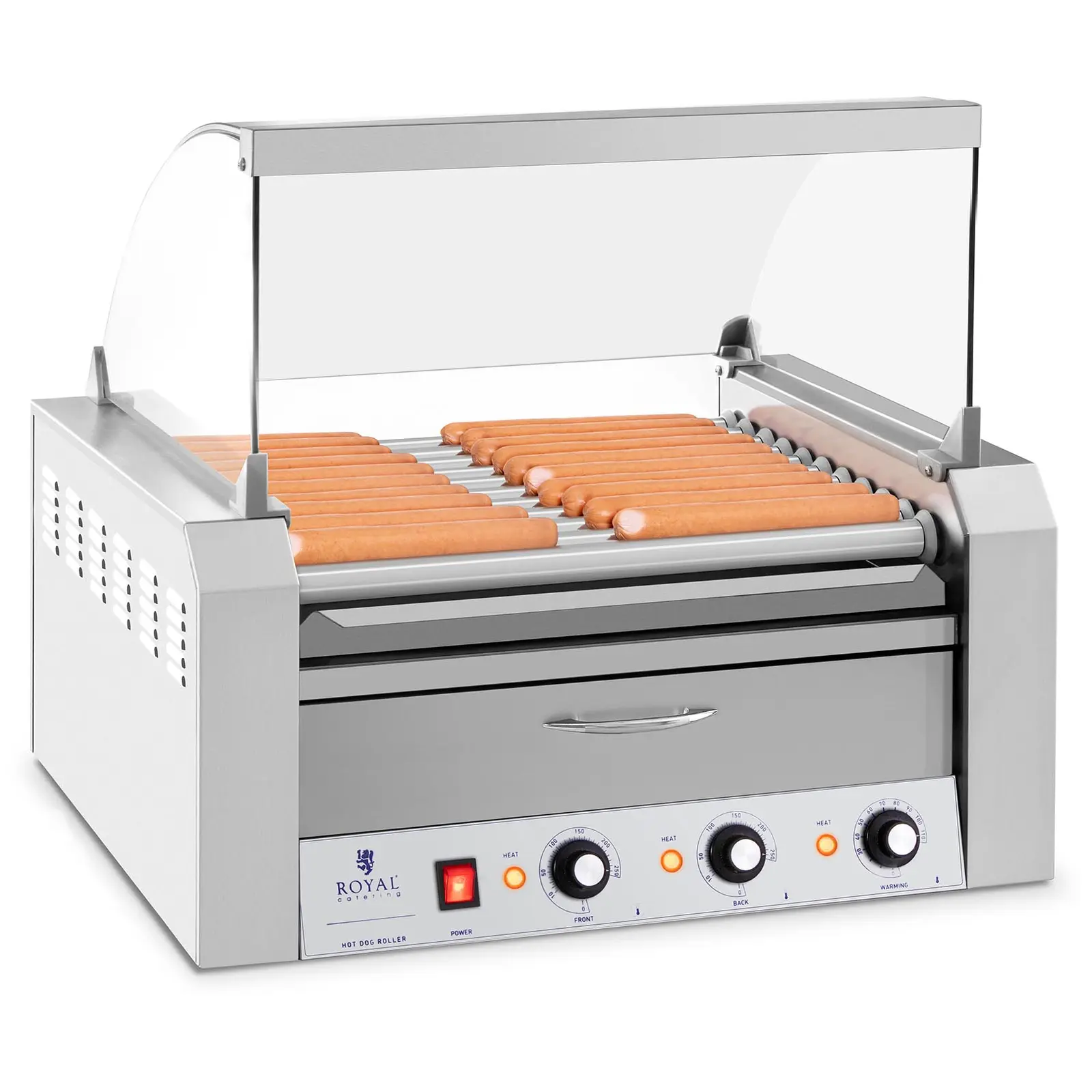 Hotdog Grill - 11 rollers - Warming drawers - Stainless steel