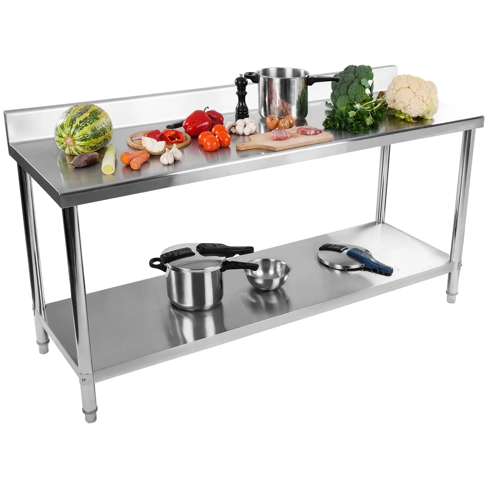 Stainless Steel Table - 200 x 60 cm - Upstand - 160 kg carrying capacity