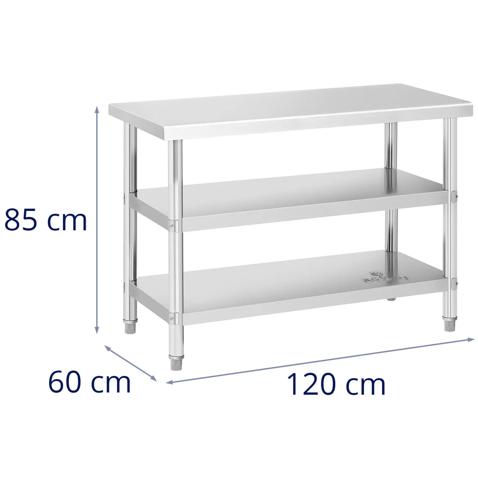 Stainless steel table - 120 x 60 x 5 cm - 200 kg - 2 shelves - Royal Catering