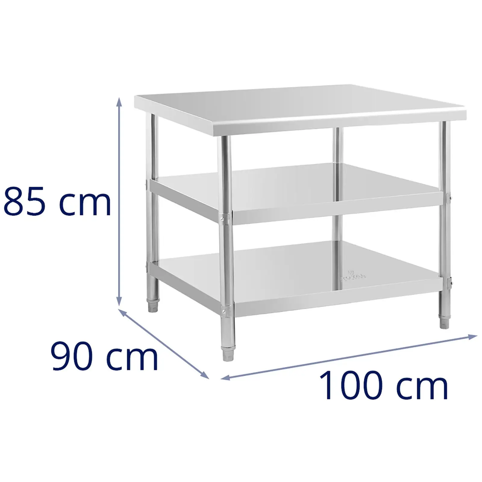 Stainless steel table - 100 x 90 x 5 cm - 195 kg - 2 shelves - Royal Catering