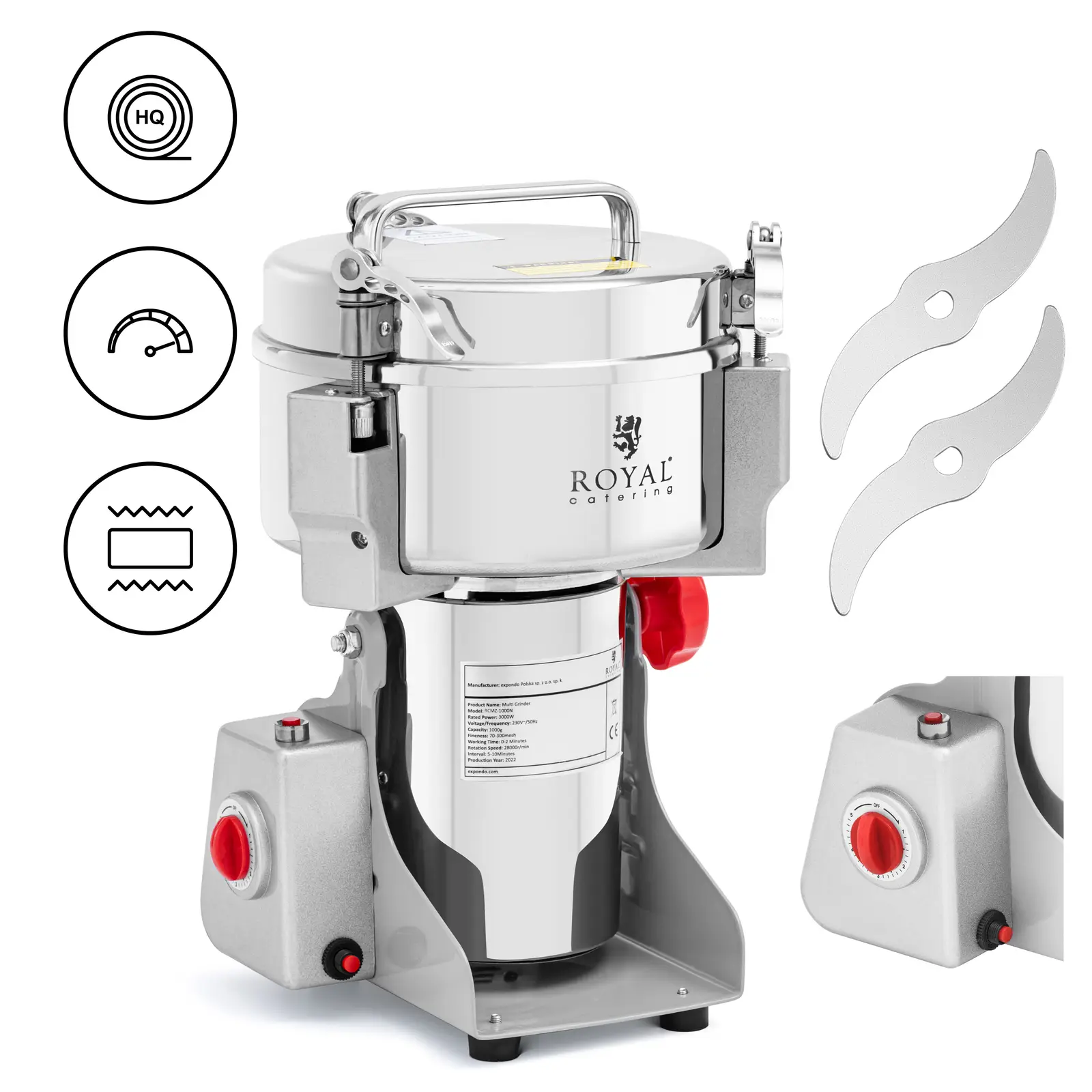 Electric spice grinder - 1000 g - 20 x 9 cm - 3000 W - Royal Catering 
