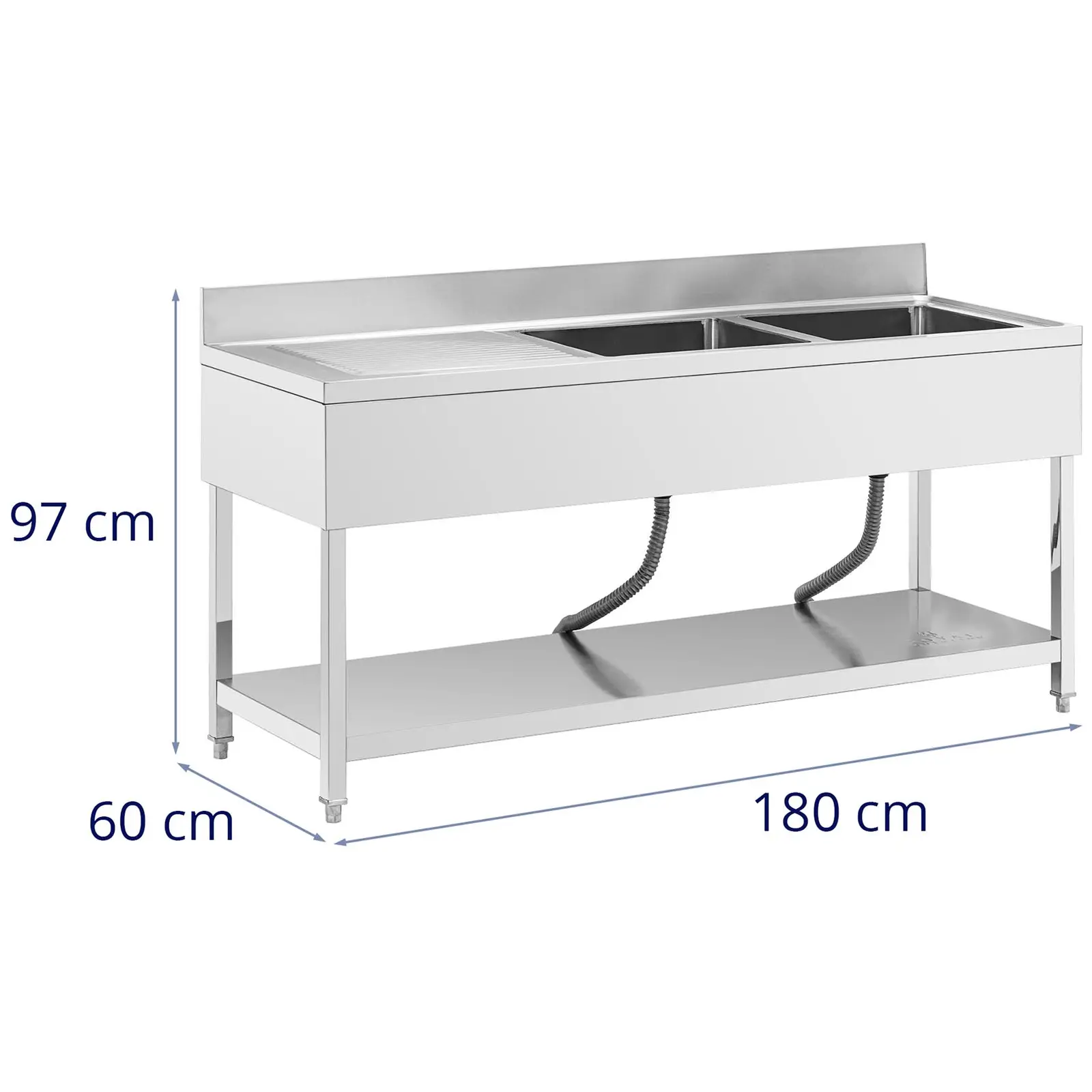 Sink Unit - 2 basins - stainless steel - 180 x 60 x 97 cm - Royal Catering