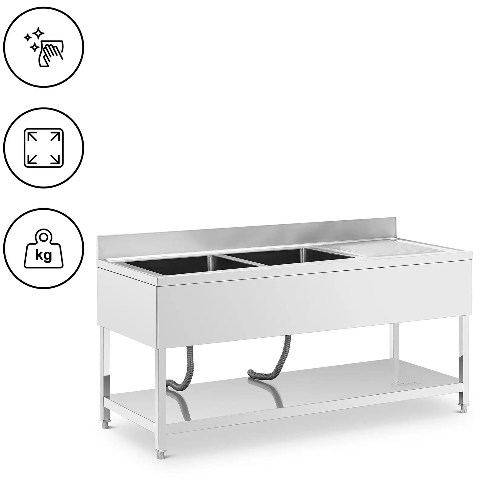 Sink Unit - 2 basins - stainless steel - 180 x 70 x 97 cm - Royal Catering