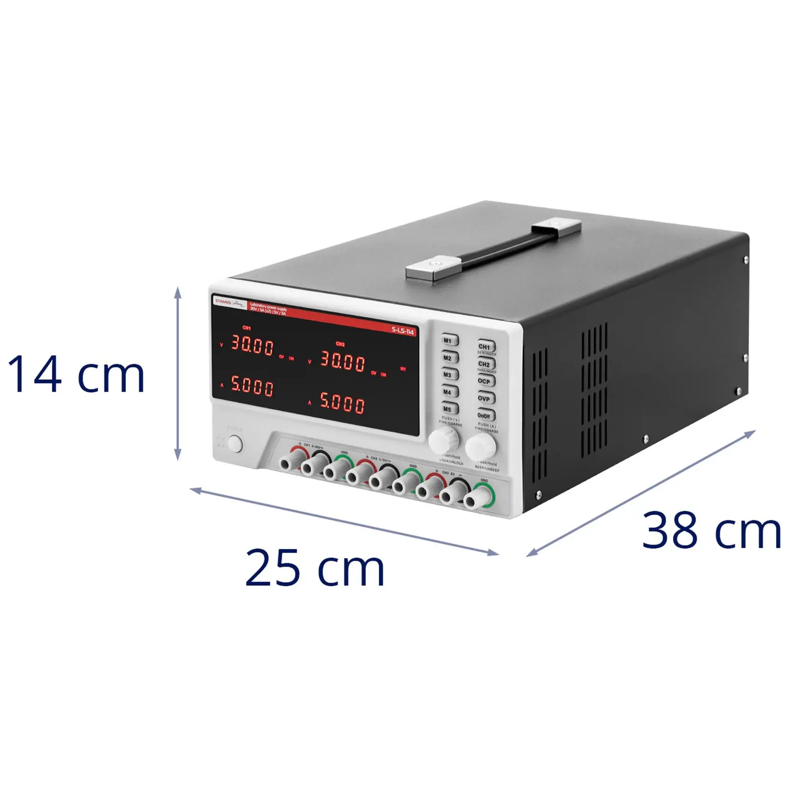 Laboratory Power Supply Unit - 0 - 30 V - 0 - 5 A DC - 2 x 150 W + 15 W - 5 memory locations - LED display - USB/RS232