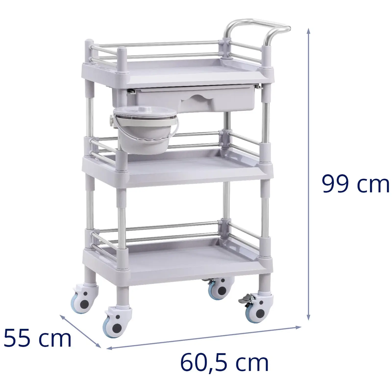 Laboratory Trolley - 3 shelves each 44 x 30 x 14 cm - 1 drawer - 30 kg