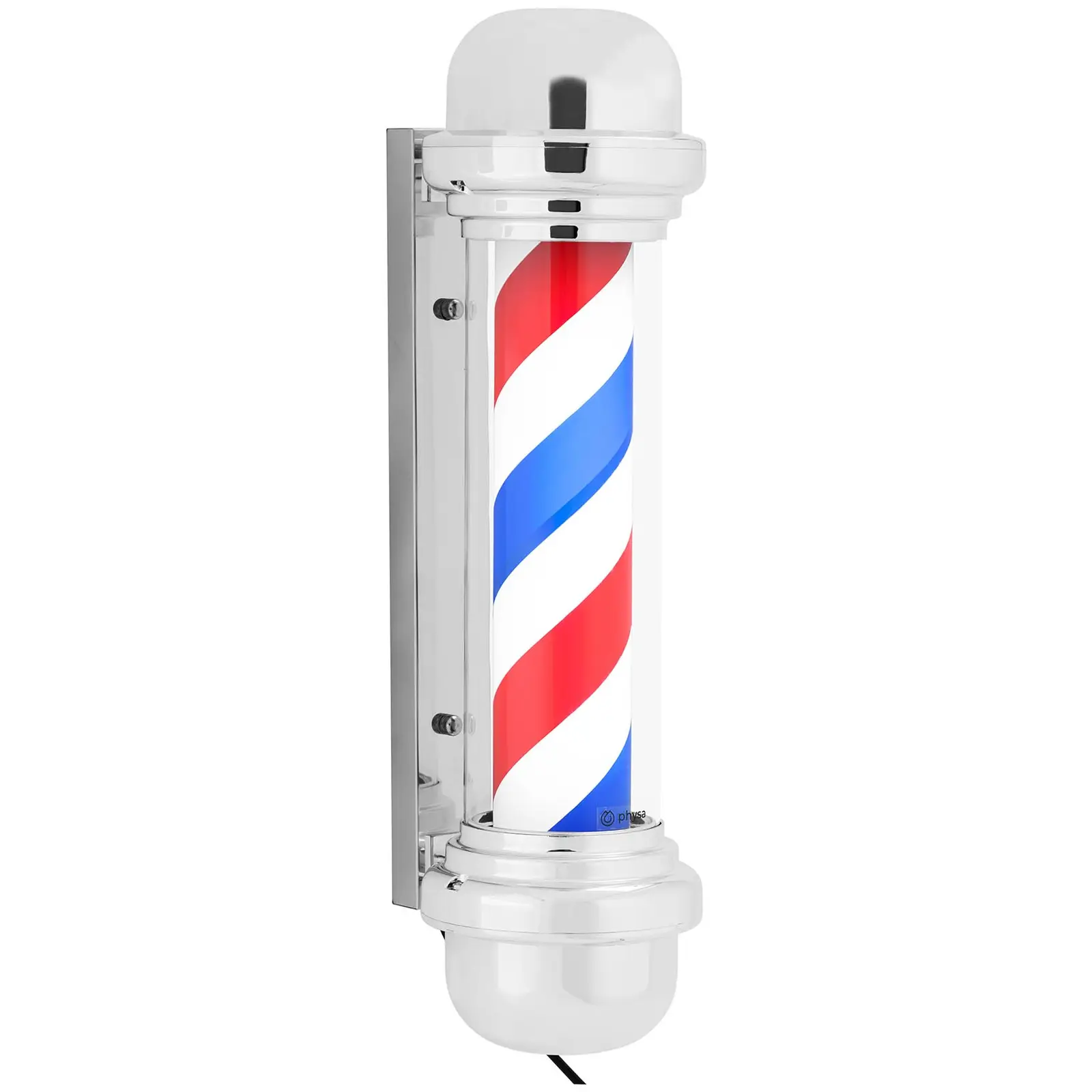 Barber Pole - rotates and illuminates - 380 mm height - 25 cm from the wall - silver frame