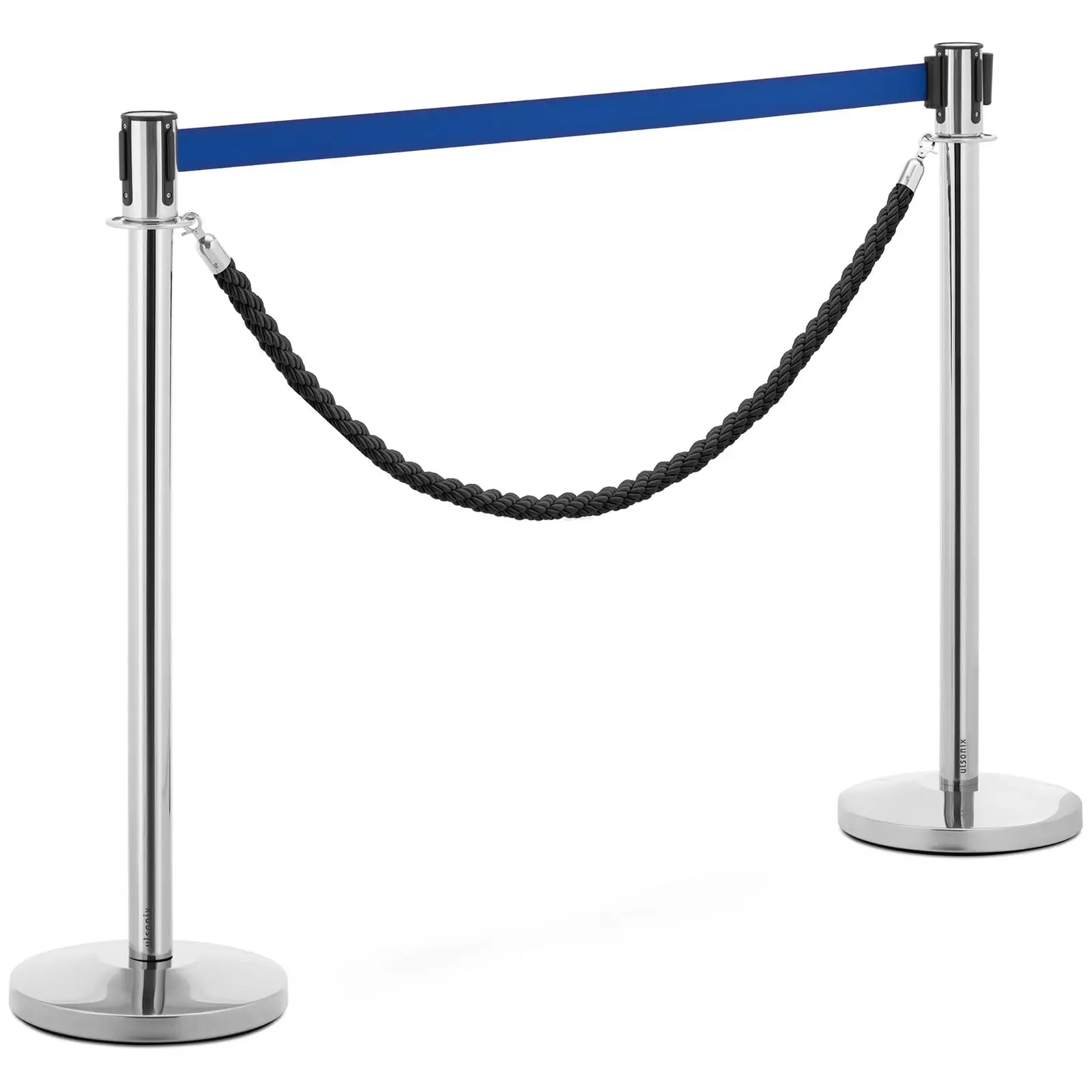 2 Barrier Posts - with strap and cord - 200 cm - polished stainless steel