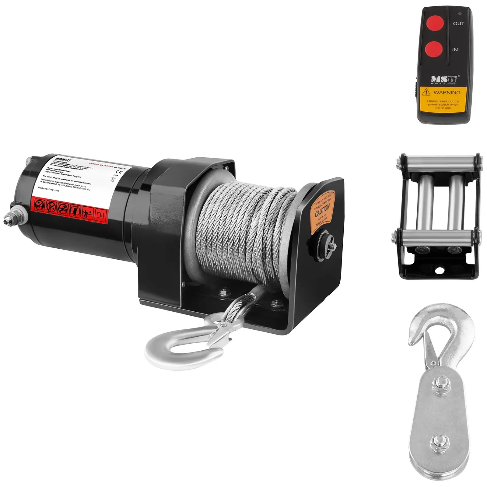 Electric Winch - 907 kg - 2.000 lbs - Incl. Pulley