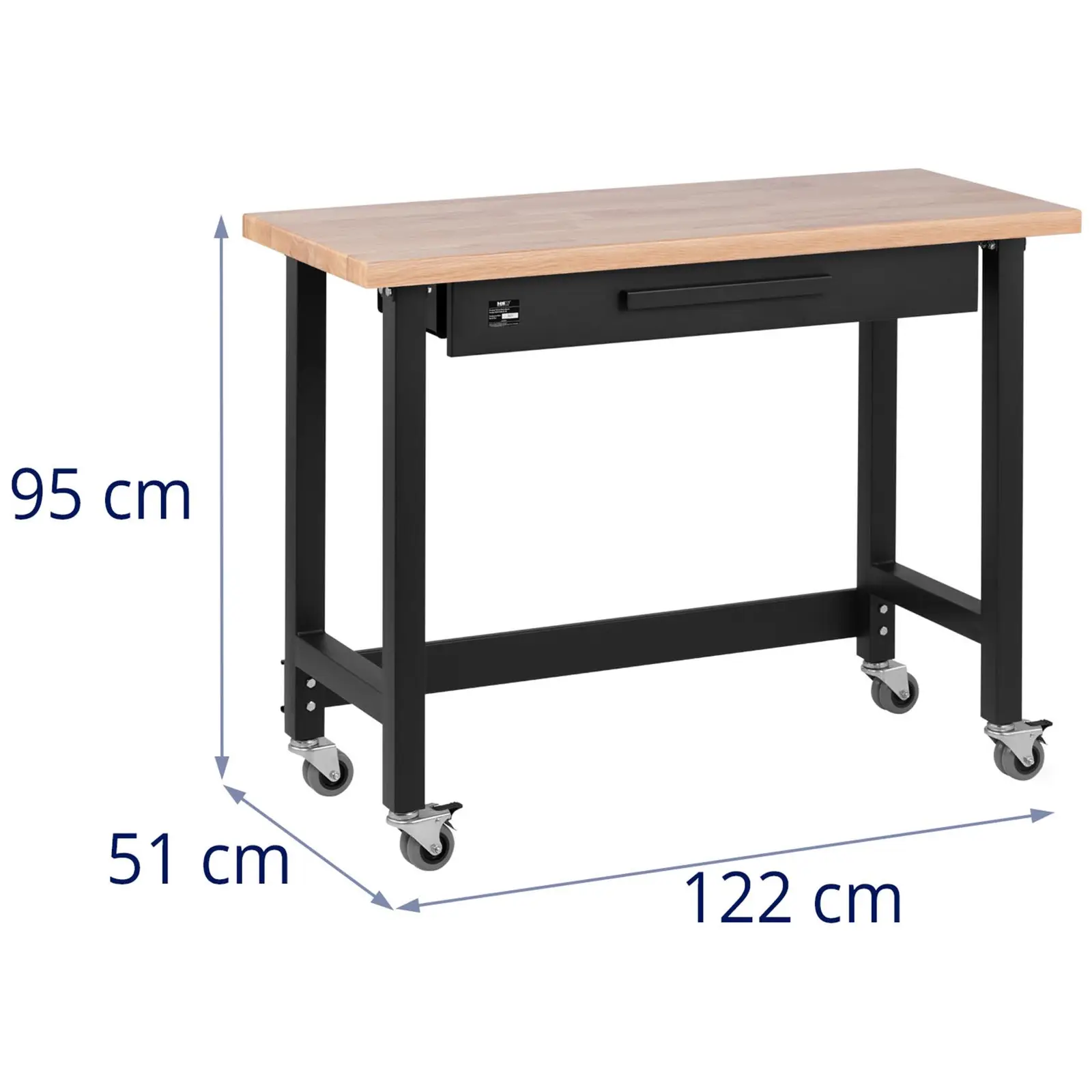 Workbench - 122 x 51 cm - height adjustable 95 cm - 227 kg - with drawer - mobile