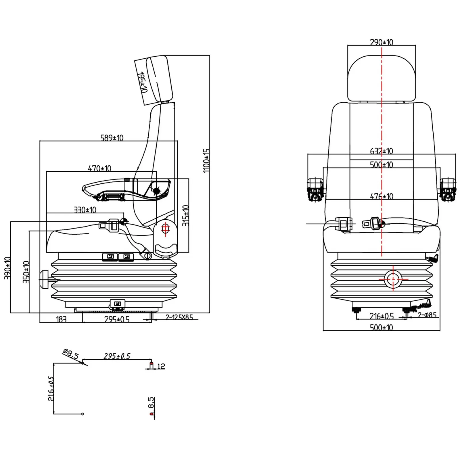 Tractor Seat - 52 x 50 cm - adjustable - suspension