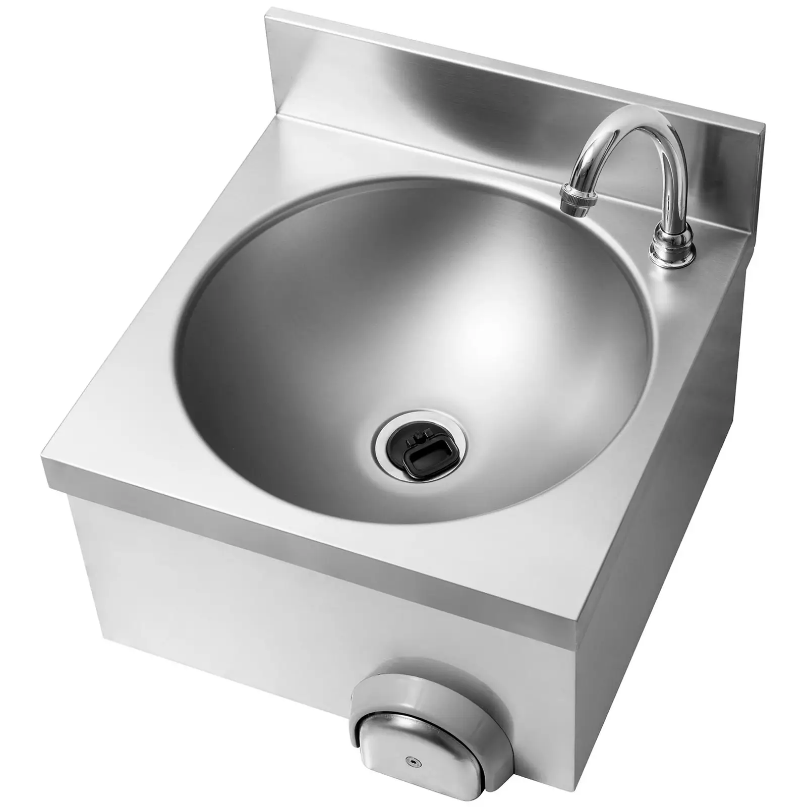 knee-operated hand wash basin - including fittings - Stainless steel, chrome-plated brass - tap length 140 mm