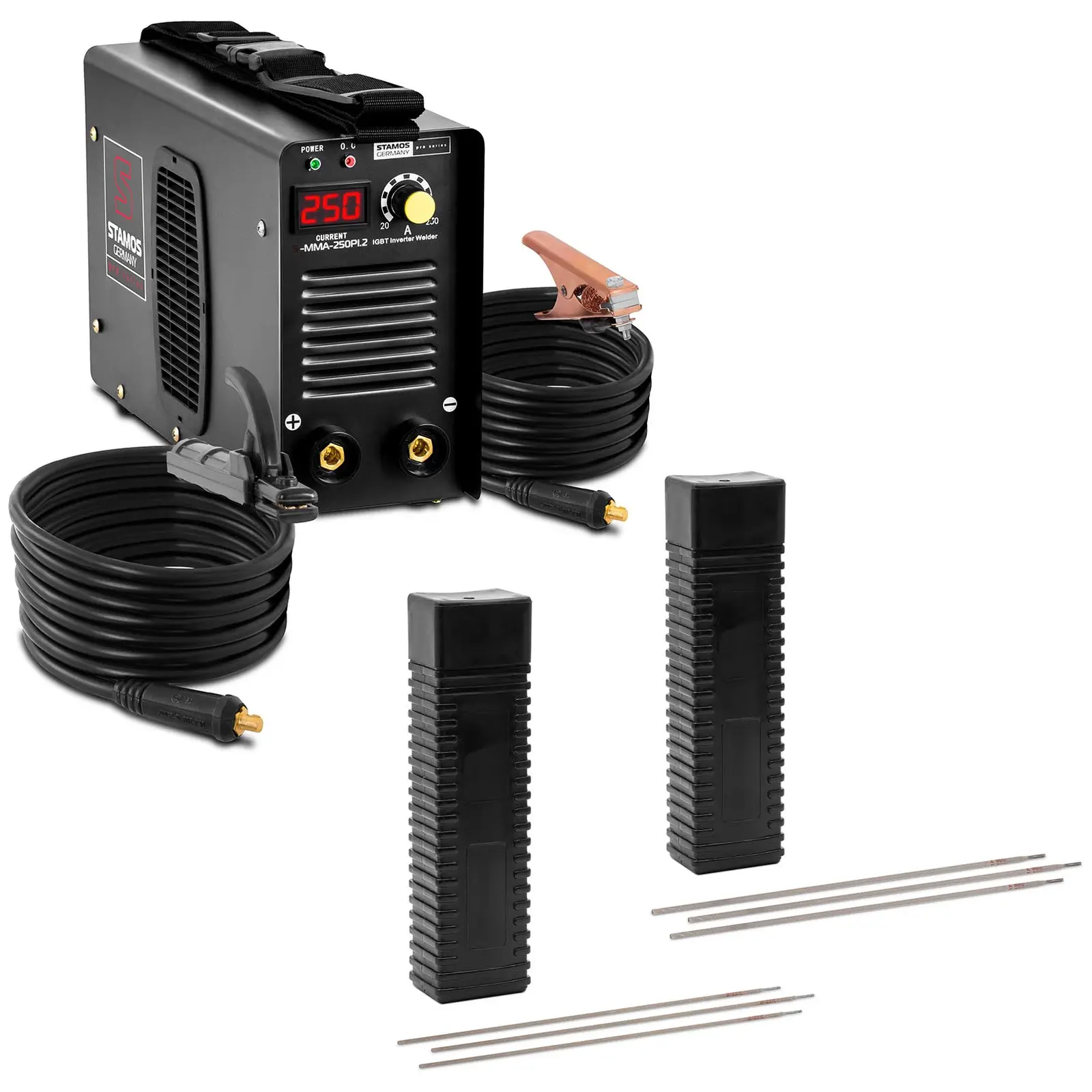 Welding set Electrode welder - 250 A - 8 m cable - 60 % Duty Cycle - Electrodes E6013 - Ø 2,5 x 350 mm - 5 kg & E6013 - Ø 3,2 x 350 mm - 5 kg